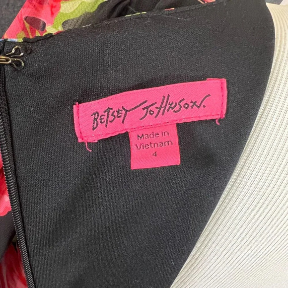 Y2K Betsey Johnson Iconic Bambi Kimono Sleeve Ruffle Dress Black Pink Roses Vint - Picture 6 of 7